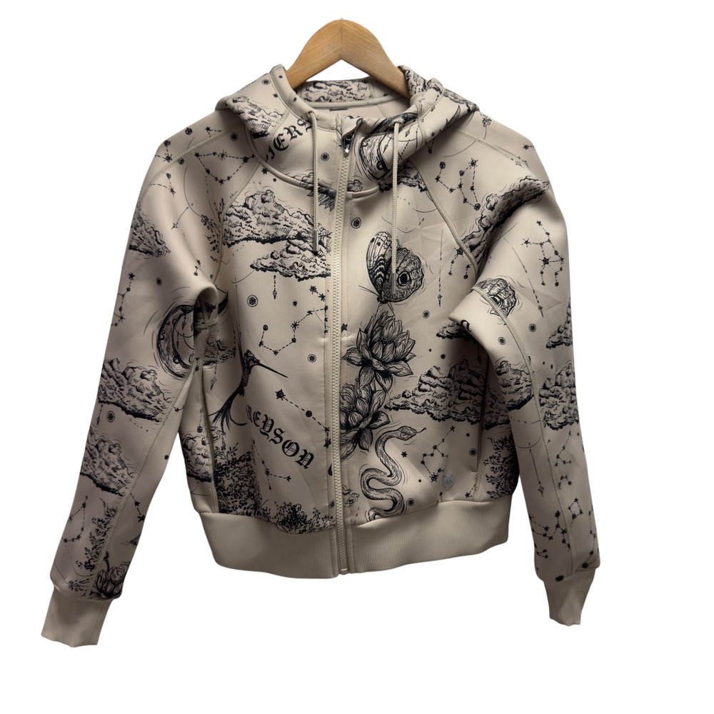 Greyson Women's Size Small Sand Moon Diamond Kristina Scuba Full Zip Hoodie euc